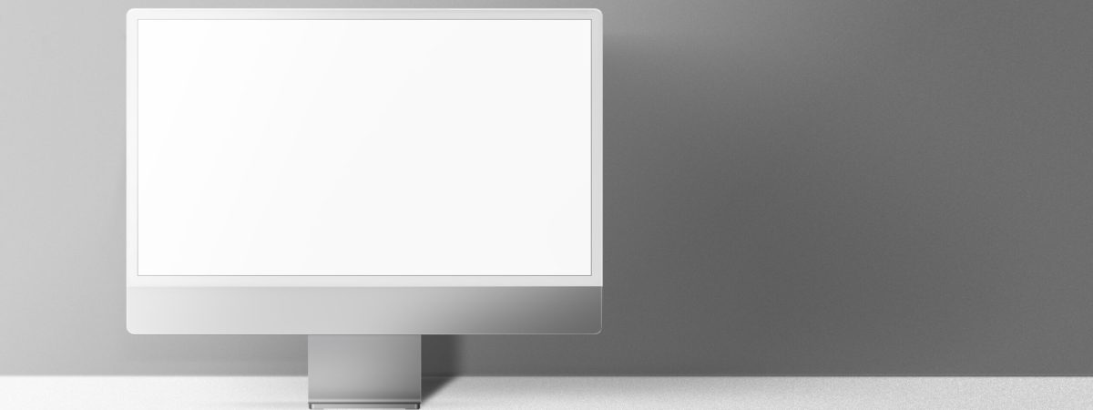Gray minimal computer desktop screen digital device with design space