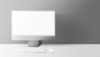 Gray minimal computer desktop screen digital device with design space